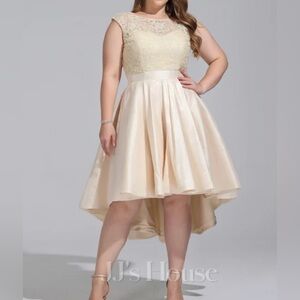A-line Scoop Asymmetrical Taffeta Tulle Lace Dress, Champagne, Size 16
